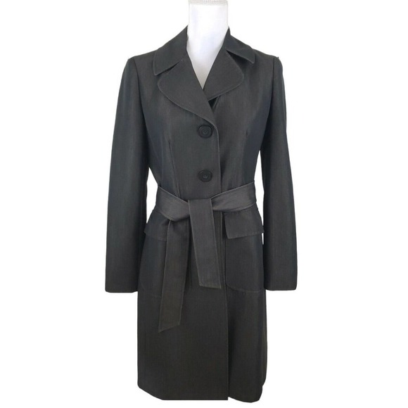 NINE WEST~Woman Size 2~ Black/Gold Trench Coat Button Up, Belted. - Picture 7 of 11